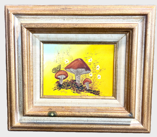 Vintage Original Mushroom Forest Painting in wood frame - Holt x Palm -  This one-of-a-kind, retro mushroom painting on wood will make your home look way cooler than your neighbor's! Stand out from the crowd with this vintage original that will take you far away from the ordinary. So trip out and add this groovy piece to your wall today!