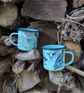 Meet Your New Fave Travel Buddy - Blue Birds Enamel Mug