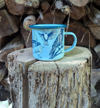 Meet Your New Fave Travel Buddy - Blue Birds Enamel Mug