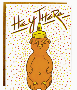 Hey There Honey Bear - Hand Illustrated All Occasion Greeting Card - Holt x Palm -  Our 'Hey There Honey Bear' greeting card is a great way to say 'Hey!', to your sticky sweet friend, fam, or sweetie... All Gogoreego cards are hand-drawn, designed and printed for you in sunny Los Angeles, CA. Flat printed on 100lb FSC/Green e-certified/PCW white paper. Blank inside. Card size: A2 (4.25" x 5.50" Folded)