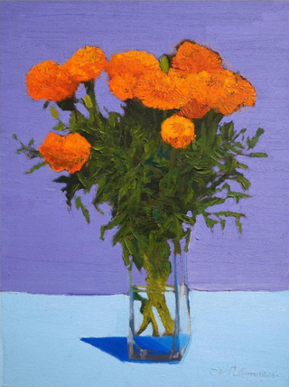 Marigolds with Purple Background - Original Artwork by Palomares