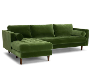 The Sisley - Green Velvet Mid Century Sectional w/ Right Chaise - Holt x Palm -  Welcome The Sisley - Green Velvet Mid Century Sectional into your home and instantly give your space a mid-century makeover! This luxurious sectional is as comfy as it is stylish, letting you relax in both style and comfort. So cozy up and let the good times roll! 104"W x 35"D x 68"D (Chaise) x 21" Seat Height