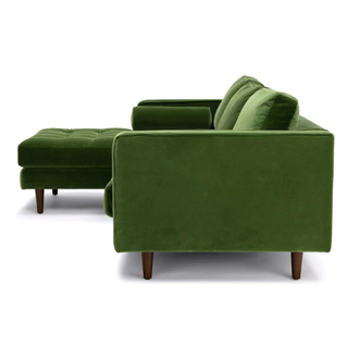 The Sisley - Green Velvet Mid Century Sectional w/ Right Chaise - Holt x Palm -  Welcome The Sisley - Green Velvet Mid Century Sectional into your home and instantly give your space a mid-century makeover! This luxurious sectional is as comfy as it is stylish, letting you relax in both style and comfort. So cozy up and let the good times roll! 104"W x 35"D x 68"D (Chaise) x 21" Seat Height