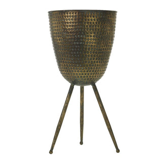The Gold Metal Planter - 2 Sizes Available - Holt x Palm -  Ready to make your living space shine? Our Gold Metal Planter is the perfect addition to any room, with its sleek metallic gold design that stands out. Add a touch of glam to any room and turn your space into a showstopper. Get yours today and bring a little bling to your home! Two Sizes Available: Large: 11" x 25"(T) Small: 11" x 21.5" (T)