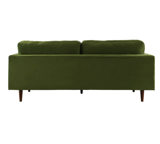 The Sophie - Green Velvet Mid Century Style Sofa - Holt x Palm -  Experience the ultimate in comfort and retro style with The Sophie - a luxuriously soft velvet green sofa perfect for mid century lovers! Boasting a sleek, timeless design, bring your space alive in an instant with this classic and oh-so-cosy statement piece. Dimensions: 88"W × 38"D × 37"H × 21" Seat Height