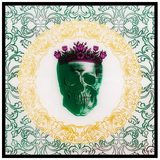 Grace Skelly - Green by Christopher Stone - Holt x Palm -  Add some edgy charm to your space with the Grace Skelly - Green serigraph by Christopher Stone. Measuring 24" x 24", this 4 color print is layered with epoxy resin for a glossy finish. Featuring a skull design, it's sure to make a statement. Dare to be bold!