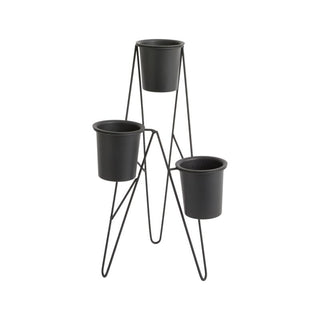 Three Tiered Plant Stand - Holt x Palm -  Display your plants in style with our Three Tiered Plant Stand! Made of powder coated metal with hairpin lines, this stand is both sturdy and trendy. Its perfect trio planter design allows for easy arrangement of your plants. Measuring 11.75" x 9.75" x 17", it's the perfect size for any space.