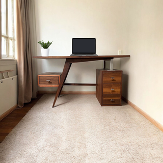 Mid-Century Modern Desk - Holt x Palm -  Get your work done in style with this locally made Mid-Century Modern Desk. Featuring sleek metal accents, it's the perfect combination of retro and modern. Upgrade your workspace today! 53 1/4" Long x 24" Wide x 31" High