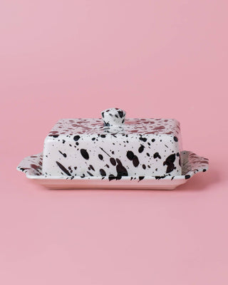 Handmade Black x White Paint Splatter Butter Dish