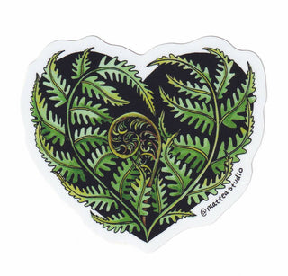 Fern Heart Sticker - Holt x Palm -  Our stickers are bumper sticker quality, die-cut printed, and perfect for indoor or outdoor use. They measure between 2.5"x3". Illustrated in Lafayette, LA USA. This sticker has a matte finish.