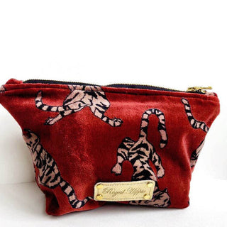 Ruby Tiger Traveller Black Zip Medium - Holt x Palm -  Deep red tiger velvet cosmetic travel bag. Fully lined with grey leopard velvet. This is the perfect size for all of your cosmetic and travel needs. * Velvet Lining * Dimensions Approximately 6" H x 10.75 W x 5" D * Metal Zipper closure * Made in the USA