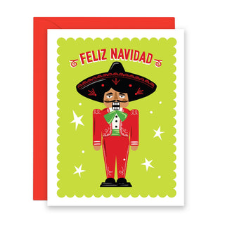 Feliz Navidad Mariachi Nutcracker |Christmas card in Spanish - Holt x Palm -  Lucy Loves Paper's adorable Mexican mariachi nutcracker is here to wish a Feliz Navidad! €¢ Single A2 Folded Card [Size: 4 1/4 x 5 1/2"] €¢ A2 Red Envelope [Size: 4 3/8 x 5 3/4 in.] €¢ Blank Inside €¢ Enclosed in Recyclable Cello Sleeve €¢ Printed on White, FSC Certified Matte Cover Stock * Design detail + idea to repurpose/store card on the back www.LucyLovespaper.com | Instagram:@lucylovespaper