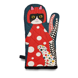 Museum Collection- Yayoi  Kusama w. Love & Dog Oven Mitt  - Holt x Palm -  100% cotton/ multi color. Cotton fiber insulation/ handmade. Size: 12" x 7". Printed both sides. Matching Tea Towel is Available, Each Sold Separately.