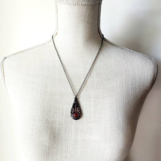 Gunmetal Sunstone Sunburst Pendant Necklace