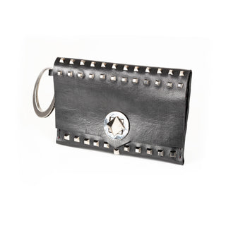 The "Rocker" Handmade Black Leather Chrome Studded Wristlet