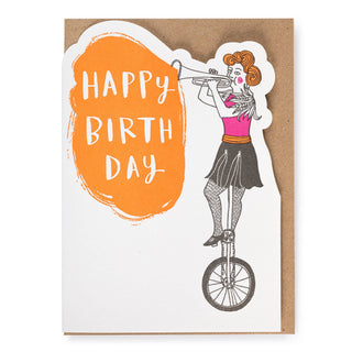 Happy Birthday Trumpeter | Cut-Out - Greeting Card - Holt x Palm -  Best-selling Archivist artist, Charlotte Farmer, is back with not only dog cut-outs but a fun and vibrant collection of circus people. Who doesnâ€™t need a few birthday unicyclists and woofing hooping dogs!