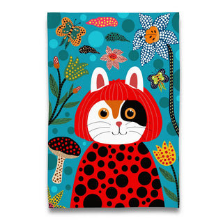 Museum Collection Calico Cat Yayoi Kusama KusaMEOW Tea Towel - Holt x Palm -  100% cotton/ multi color. Over-sized tea towel/ handmade . Size: 20" X 28".