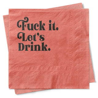 Fuck It. Let's Drink Funny Foil Cocktail Beverage Napkin - Holt x Palm -  Let's make light of the fact that life is hard with these "Fuck It. Let's Drink" Cocktail Beverage Napkins. With black foil on coral background, they'll add a fun and unique touch to your next gathering. Cheers! Made in the USA Set of 20 3 Ply premium quality napkins Pre-packaged in recyclable box - perfect for gift giving! 5x5 inches (12.7cm)