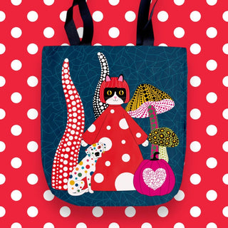 Museum Collection- Tote Bag: KusaMeow Yayoi Kusama with Love - Holt x Palm -  Handmade with Love Printed on 100% cotton/ 310 gsm 15"x17" Pocket with zipper inside