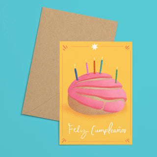 "Feliz Cumpleanos" Happy Birthday Spanish Greeting Card - Holt x Palm -  Who doesn't love some sweet bread? Add a little cultural flair to your birthday greetings :-)Size: A2 (4.25x5.5 inches) Uncoated Paper Blank Inside Comes with a Kraft Brown Envelope and Plastic Sleeve Made in the U.S.A