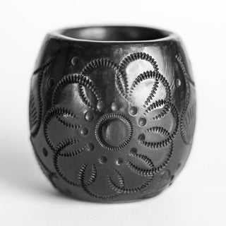 Black Clay Mexican Shot Glasses - Set of 4 - 2 Oz (Barrel)