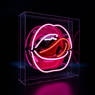 "HOT LIPS" Glass Neon Sign in Acrylic Box