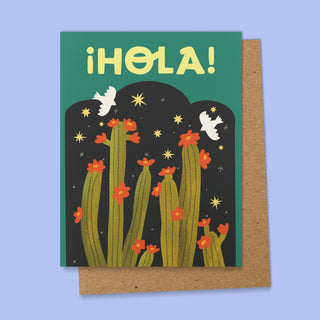 Hola! "Hello" Spanish Greeting Card for any occasion - Holt x Palm -  Spanish Greeting Card to say hello! -- Size: A2 (4.25 x 5.5 in) Uncoated Paper Blank on the Inside Comes with a Kraft Brown Envelope and Plastic Sleeve Made in the U.S.A