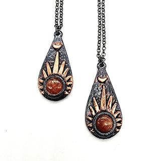 Gunmetal Sunstone Sunburst Pendant Necklace