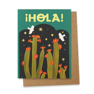 Hola! "Hello" Spanish Greeting Card for any occasion - Holt x Palm -  Spanish Greeting Card to say hello! -- Size: A2 (4.25 x 5.5 in) Uncoated Paper Blank on the Inside Comes with a Kraft Brown Envelope and Plastic Sleeve Made in the U.S.A