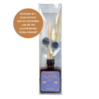 Grand Canyon National Park Botanical Floral Reed Diffuser - Holt x Palm -  Notes of charred pine, cedarwood & labdanum. Channel the breathtaking majesty of the Grand Canyon with warm notes of charred pine, earthy cedarwood and rich labdanum. A deep, grounding aroma that evokes the ancient desert landscape and endless cliffs under starlit skies—a scent journey without the flame. Rattan reeds with preserved white star fern, pink larkspur & pink button flowers. 4 fl oz. Lasts up to 6 months.