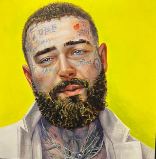 Post Malone - Original Artwork by David Starr - Holt x Palm -  Say 'congratulations' to your walls with this funky 12" x 12" oil on panel artwork by David Starr. Perfect for any Post Malone fan or pop culture enthusiast. Available for pickup only, support your local artist!