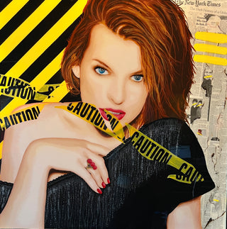 Caution - Original Artwork by Joey Maas - Holt x Palm -  "Add a pop of color and personality to your space with Caution - Original Artwork by Joey Maas. This 32" x 48" piece features a unique mix of acrylic, resin, and collage, making it a one-of-a-kind addition to any collection. Local pickup only. (Not suitable for the faint of heart!)"