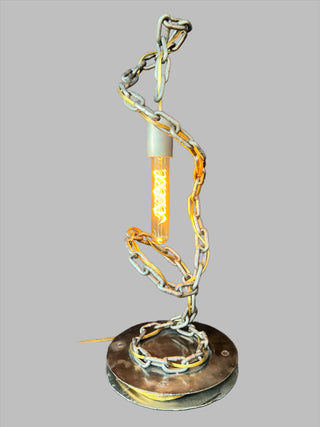 Spinal Lamp - Holt x Palm -  Add some quirky light to your room with the Spinal Lamp! This one-of-a-kind chain lamp is hand made and features a touch to turn on and brighten. Measuring 23" x 9.5", it's the perfect mix of function and fun.