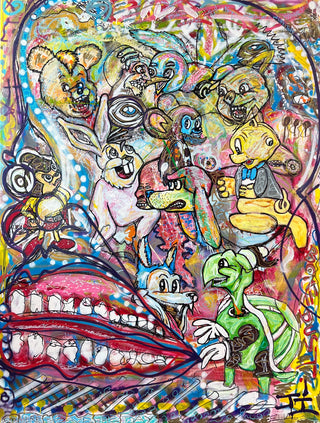 Animal Riot - Original Artwork by Jorge Izarraras - Holt x Palm -  Animal Riot is a wild and unique original artwork by Jorge Izarraras. Measuring 54" x 72", this piece features a rebellious combination of acrylic, spray paint, and oil marker on canvas. It's dripping with awesome street style that'll make a statement in any space.