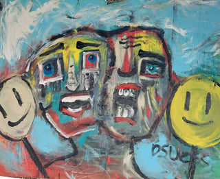 2 Face 2 Masks - Original Artwork by Darryl Suess - Holt x Palm -  This original artwork by Darryl Suess is a 30x40 acrylic painting created entirely with fingers! Own something awesome and add a touch of quirkiness to your home decor. (Finger painting just got cool.)