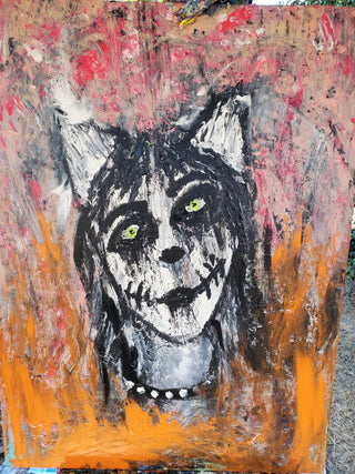 Scary Cat - Original Artwork by Darryl Suess - Holt x Palm -  Get your claws on this one-of-a-kind 40x30 finger-painted acrylic artwork by Darryl Suess. Perfect for cat lovers and those looking to support local artists. Adopt this Scary Cat today!