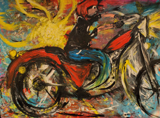 Motorcycle - Original Artwork by Darryl Suess - Holt x Palm -  Rev up your style with this 36x48 acrylic painting by Darryl Suess. Featuring awesome art and supporting local artists, this motorcycle artwork adds a quirky touch to any space. (Vroom vroom!)