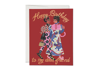 Fashion Friends birthday greeting card - Holt x Palm -  Blank inside. 100lb heavyweight card stock. Offset printed and foil stamped. 5.5 x 4.25 inches. Illustrated by Lily Odette. Printed by Red Cap Cards in Los Angeles, California, USA, on recycled paper.