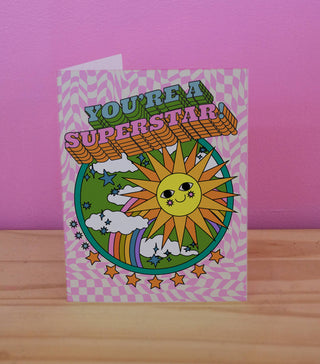 You're A Superstar - Holt x Palm -  All of our cards are blank inside! That's so you can pour your little heart out as you wish and not have to deal with some lame saying on the inside....we totally hate that. And it also lets' you use the card for any occasion. Printed on 110lb. paper. Designed with love, creativity, and a sense of humor. You won't find this card at Target!