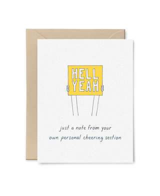 Personal Cheering Section Card - Holt x Palm -  Just a note from your own personal cheering section--perfect as a funny congrats or a sweet note of support. Blank inside for your personal message Flat printed Size: A2 folded card, 4 1/4" x 5 1/2" Paper: 110lb felted paper Packaging: Clear plastic sleeve