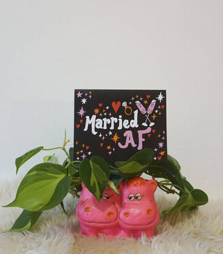 Married AF - Holt x Palm -  All of our cards are blank inside! That's so you can pour your little heart out as you wish and not have to deal with some lame saying on the inside....we totally hate that. And it also lets' you use the card for any occasion. Printed on 110lb. paper. Designed with love, creativity, and a sense of humor. You won't find this card at Target!