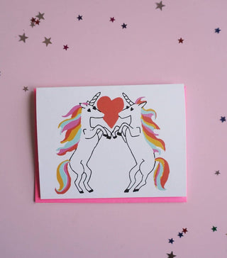 Unicorn Love - Holt x Palm -  All of our cards are blank inside! That's so you can pour your little heart out as you wish and not have to deal with some lame saying on the inside....we totally hate that. And it also lets' you use the card for any occasion. Printed on 110lb. paper. Designed with love, creativity, and a sense of humor. You won't find this card at Target!