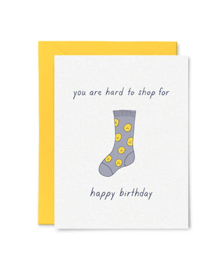 Hard to Shop For Birthday Card - Holt x Palm -  Seriously, why are you so hard to shop for? But, we guarantee you can find something at Holt x Palm :-) Blank inside Size: A2 folded card, 4 1/4" x 5 1/2" Flat printed Paper: 110lb felted paper Packaging: Clear plastic sleeve