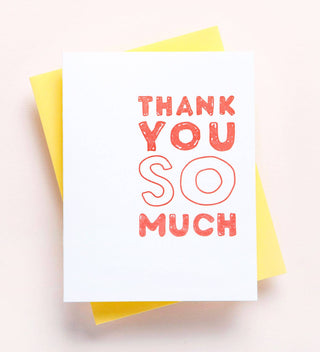 Thank You So Much - Holt x Palm -  No-frills, all purpose but still freakin' cute Thank You card for anybody and any occasion Inside greeting: blank. A2 size, paired with a sunshine yellow envelope. Packaged in a clear sleeve. letterpress cards, boho thank you card, hostess gifts, hostess card for her, gratitude cards, modern thank you, card for mentor, minimalist note card, cute thank you cards, appreciation card, thank you neighbor, thank you card pack, nurse thank you gift