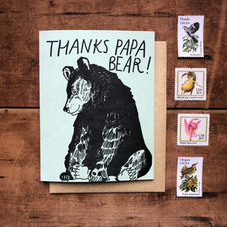 Papa Bear Card - Holt x Palm -  A handprinted letterpress card, size a2, with Kraft colored envelope. Blank inside. Comes in plastic sleeve unless requested otherwise