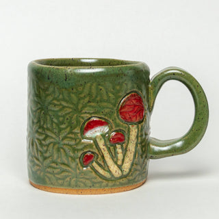 Mushroom Mug - Handmade with Love - Holt x Palm -  Mushrooms are rad and so is this HANDMADE mug! It is Food, dishwasher, and microwave safe and It measures approximately 3 1/4 inches wide and 3 1/2 inches high. Each item is handmade with Love in Ohio USA and will vary from one to the next. No 2 pieces will be exactly the same. Colors may vary slightly.