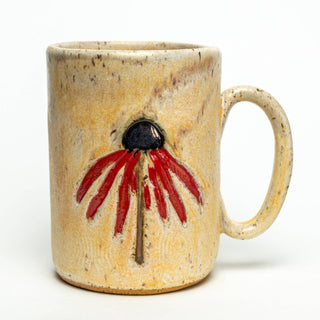 Red Cone Flower Design Handmade Ceramic Mug - Holt x Palm -  This beautiful stoneware ceramic Red Cone Flower mug is HANDMADE and approximately 16 oz.! It is hand-built and hand-glazed and Food, dishwasher, and microwave safe. It measures approximately 3 1/4 inches wide and 4 3/4 inches high. Each item is handmade and will vary from one to the next. No 2 pieces will be exactly the same. Colors may vary slightly. :-)