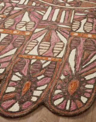 Chaya Collection by Justina Blakeney x Loloi - Holt x Palm -  Chaya means "life" and this hand symbol represents protection...good health...and happiness! If you don't want to get that deep...it's just a super cool lookin' rug that you can easily layer, hang or throw literally in any room to instantly up the bohemian vibes. Design is available in Berry Spice and Blue Lagoon. 5 x 7 Hooked 100% Wool Pile Made in India