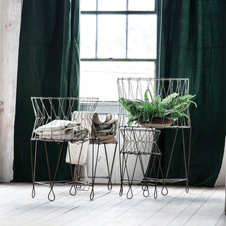 Folding Plant Stand - Holt x Palm -  This wire basket line was inspired by vintage hampers used in French laundromats in the 1950's. Great for storage, display or wall hangings. Available in two sizes. Regular Size:21½'' dia x 31½'' XL Size: 25½'' dia x 34½''