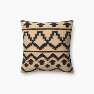 Tribal Moment - Ed x Loloi Throw Pillow - Holt x Palm -  Graphic black and off-white tribal patterns lend an edge to your pillow collection 18'' X 18'' DOWN-FILLED